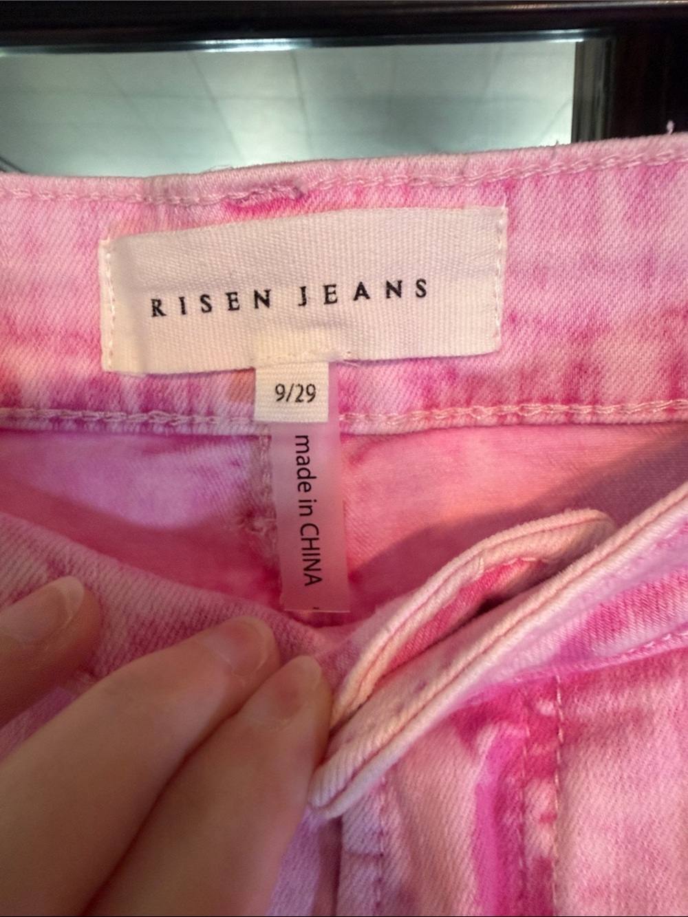 Risen Jeans Pink Acid Wash High Waisted Wide Leg Distressed Denim Pants Sz 9/29 - Picture 2 of 5